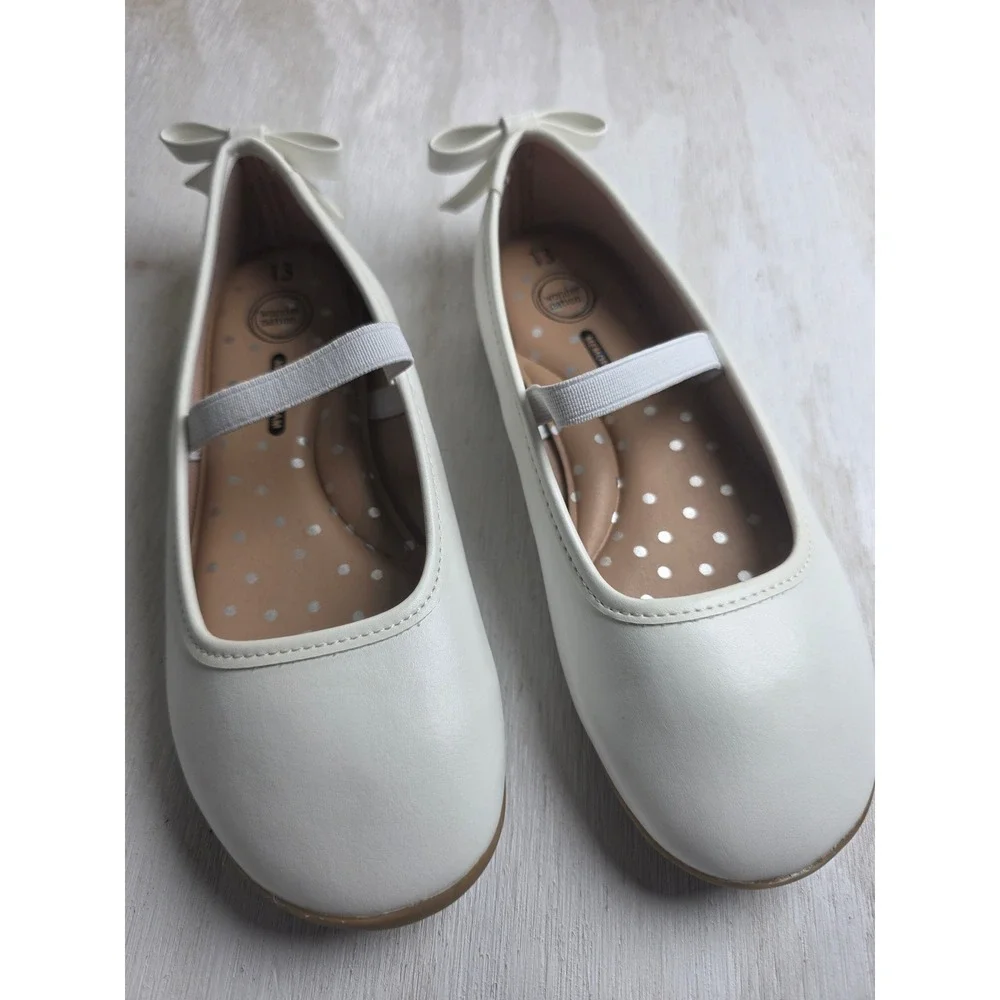 Wonder Nation Girls White Ballet Flats Bow Memory Foam Size 13 Classic Dress